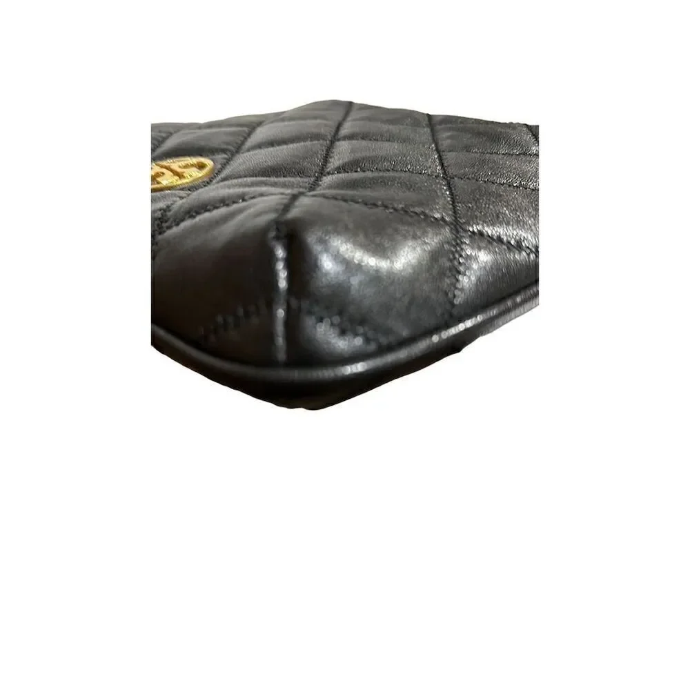 Tory Burch Willa Quilted Leather Shoulder Bag Black Gold Hardware - EUC)